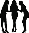 © Mehedi - Black silhouette of three young women friends standing together whispering and gossiping about secrets for social interaction or friendship concept isolated on white background.
