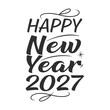 © mert - A stylish black and white typographic design features the phrase happy new year 2027 with decorative swirls and a small star