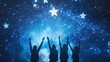 © Solikah - Women reaching for stars in dreamy night sky