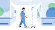 © nanang - Patient walking with IV drip in hospital corridor, medical treatment and recovery concept