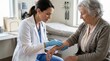 © Eve - Professional female doctor examining senior woman arm in clinic office. Healthcare, geriatric medicine and elderly patient care concept. Medical checkup and empathy in hospital.