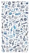 © Kang - Whimsical, blue-toned doodle pattern of musical elements spread across a white background