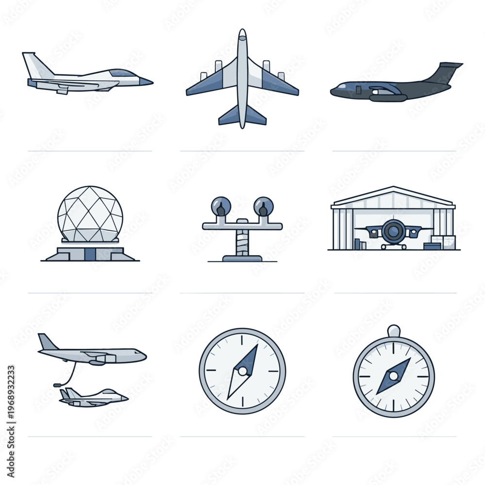 Aviation Icons Collection for Air Travel Stock Vector | Adobe Stock