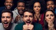 © Evelyn - A group of diverse people showing shocked and excited reactions