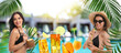 © New Africa - Women with cocktails near swimming pool at sea resort. Summer vacation