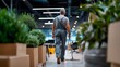 © Premium_art - Middle-aged Caucasian man cleaning an office space with a mop.