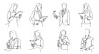 © Imsuniyah - Business Line Art People Reading Documents and Holding Coffee