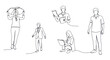 © Imsuniyah - Black and White Line Art of People Reading, Holding Umbrella, Working