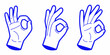 © Indira - Three hands displaying the ok sign in a blue line art style