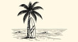 © Crushin - Beach summer vacation naive outline sketch vector illustration of palm tree and surfboard