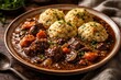 © AkuAku - Beef Casserole with Dumplings on Rustic Plate