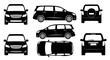 © Yanto - Black Silhouette of a Minivan from Multiple Angles: Front, Side, Rear, Top Views