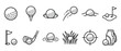 © Mr. Stocker - Collection of various golf ball and equipment line icons illustrating different aspects of the sport
