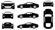 © Captain - Black Sports Car Silhouettes: Front, Side, and Top Views