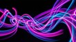 © PicAura - A vibrant abstract light painting with swirling neon pink and blue lines on a black background