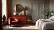 © Saowanee - Terracotta vintage chest paired with modern bedroom decor, soft illumination and clean space expressing privacy and emotional warmth.