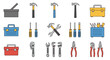 © Pemudasetempat - tool icons, toolbox graphics, 20 construction symbols, industrial tools, equipment illustrations