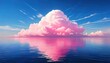 © Feryu - Eine majestätische rosa Wolke spiegelt sich perfekt im ruhigen blauen Wasser unter einem weiten Himmel wider.