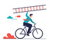 © Siam - Busy professional man riding a bicycle while carrying a ladder to show his readiness for career growth and fast progress.