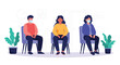 © Namira - People wearing protective face masks sit in a clean waiting room while maintaining proper social distancing for health safety.