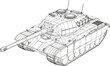 © enel - Wireframe blueprint of a powerful military tank with detailed tracks and turret