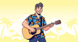 © Nicolas - Man playing guitar at a summer festival with palm trees and tents