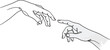 © Raheela - Two hands reach out to each other. Fragment of a painting. One line vector illustration.