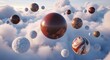 © Noor Ramzan - A surreal and dreamlike scene of various colorful balls floating in the air among fluffy white clouds in a blue sky