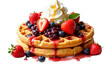 © panophotograph - Waffle strawberry blueberry stack of Belgian waffles with fresh berries and whipped cream on a transparent background for food menus