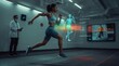 © Sara - Athlete Running on a treadmill with futuristic augmented reality analysis in a high tech lab