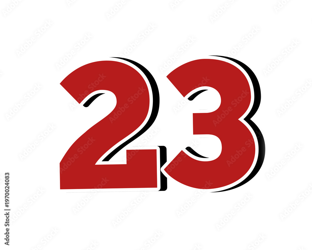 Red number 23 sign symbol with 3D effect on transparent background for ...