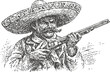 © Purple_Lamp - Mexican revolutionary man aiming rifle with wide sombrero hat and mustache in vintage engraving