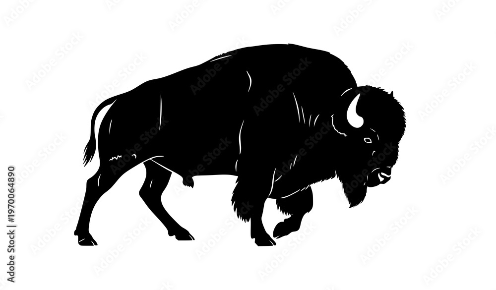 Walking bison silhouette powerful wild buffalo in motion isolated on ...