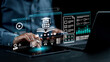 © Antony Weerut - Online learning platform with course rating, accreditation and AI system on laptop and tablet. Concept of e learning, digital education, certification, knowledge and modern education technology. LMS.