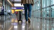 © MdArshed - Man with travel luggage walking inside a contemporary airport departure hall