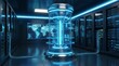 © Shamshad - Illuminating cylindrical server processing vast amounts of digital information in a secure data center