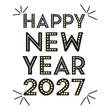 © ttt - A celebratory graphic displays the words happy new year 2027 in a bold dotted black and white typographic arrangement