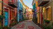 © M - 'Beautiful narrow street with colorful houses and traditional carpets in the old town'