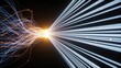 © James - Chaotic tangled data transforming into clean organized system with glowing light and radiant beams