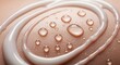 © Akhmad - Close-up of luxurious white cosmetic cream or lotion swirled on smooth human skin with refreshing water droplets, symbolizing hydration, beauty, and skincare.