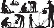 © VectorCraft - Silhouettes of people gardening and planting flowers together outdoors