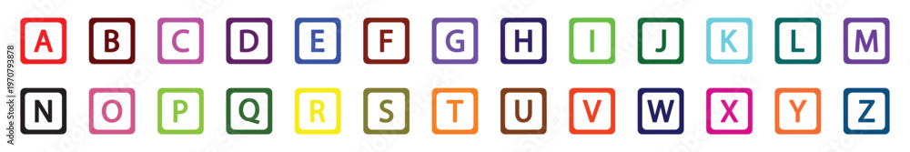 English Alphabet Letters A to Z Set in Colorful Square Frames with Flat ...