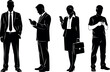 © BIPUL - Professional Business People Silhouettes Set Holding Smartphones and Briefcase, Corporate Men and Women Figures in Suits and Casual Wear