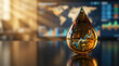© praewpailyn - Oil shock concept energy price market oil drop desk with financial chart reflection oil shock concept and energy price surge market volatility trading screen background with global map and bullish
