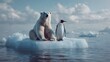 © Maryna - Polar bear and penguin sit side by side on floating ice