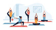 © MS - Group of diverse women practicing various yoga poses in a light airy room to improve their physical and spiritual well-being.