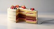 © Sandeepa - Elegant layered cake with cream frosting, featuring chocolate and vanilla sponge layers with berry filling, topped with fresh strawberries, raspberries, and blueberries. Clean minimal composition with