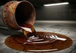 © SiddikMan - Rusty metal pipe pouring crude oil on cracked concrete floor indoors