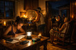 © Bartek - Caribbean household blackout resilience teenage girl studying by solar LED lantern mother cooking on gas burner grandfather with radio community adaptation to power outage energy poverty home life