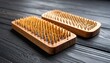© Focus - Two wooden acupressure boards with spikes placed on dark wooden surface wellness therapy massage tools natural material relaxation concept